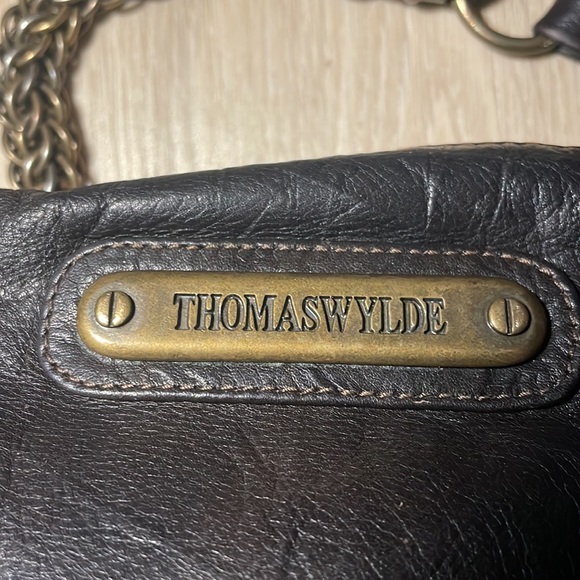 Thomas Wylde Dark Chocolate Leather Bag with Stoned Decorative Skull Head - Picture 15 of 16